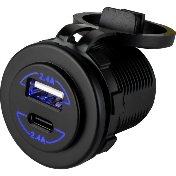 Sea-Dog Round Dual USB  USB-C Power Socket [426516-1] - Image 1