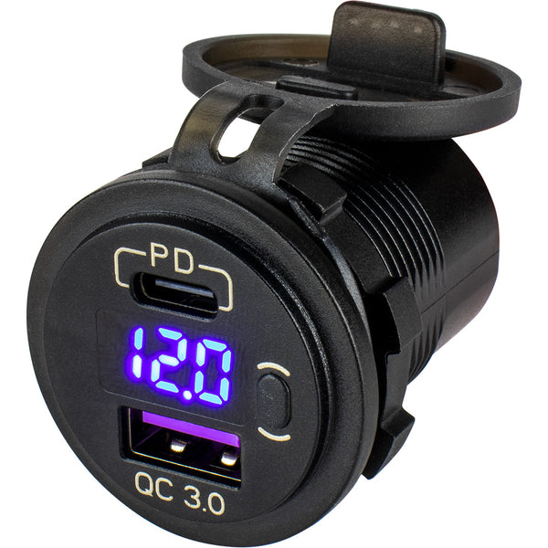 Sea-Dog Round USB  USB-C Power Socket w/Hidden Voltmeter [426518-1] - Image 1