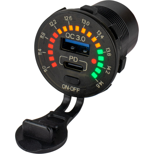 Sea-Dog Round Rainbow Voltmeter w/USB  USB-C Power Socket [426519-1] - Image 1