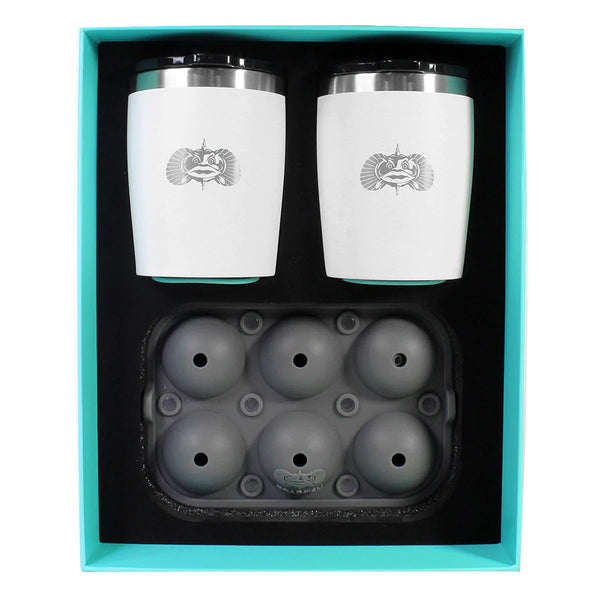 Toadfish Non-Tipping 10oz White Rocks Tumblers w/Ice Ball Tray - 2 Tumblers [1119] - Image 1